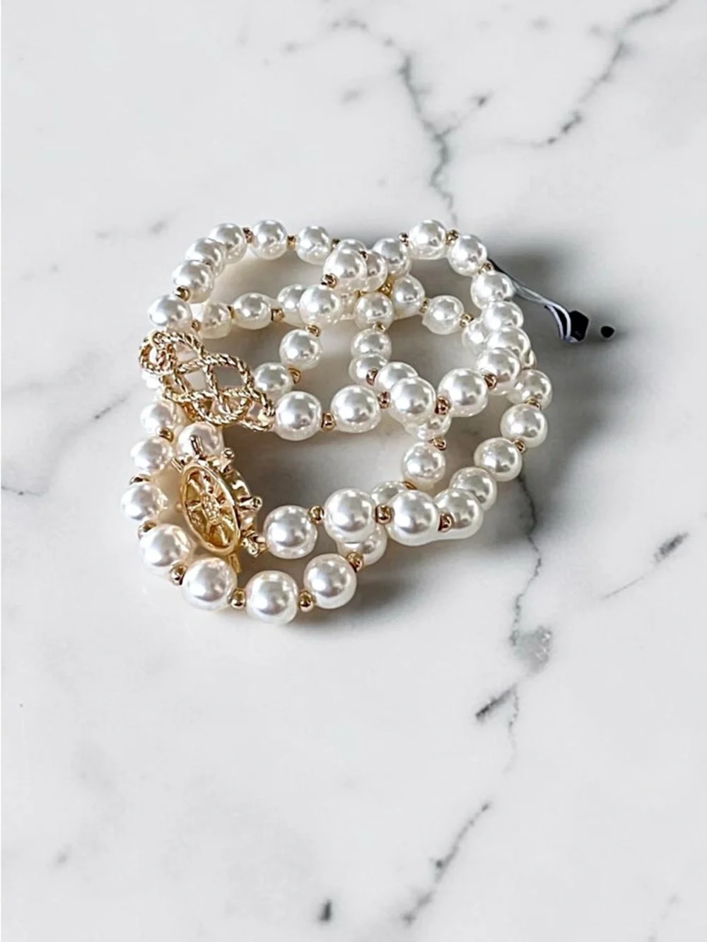 J. Crew Nautical Pearls 3 Piece Beaded Bracelets Set with Gold Ship Charms